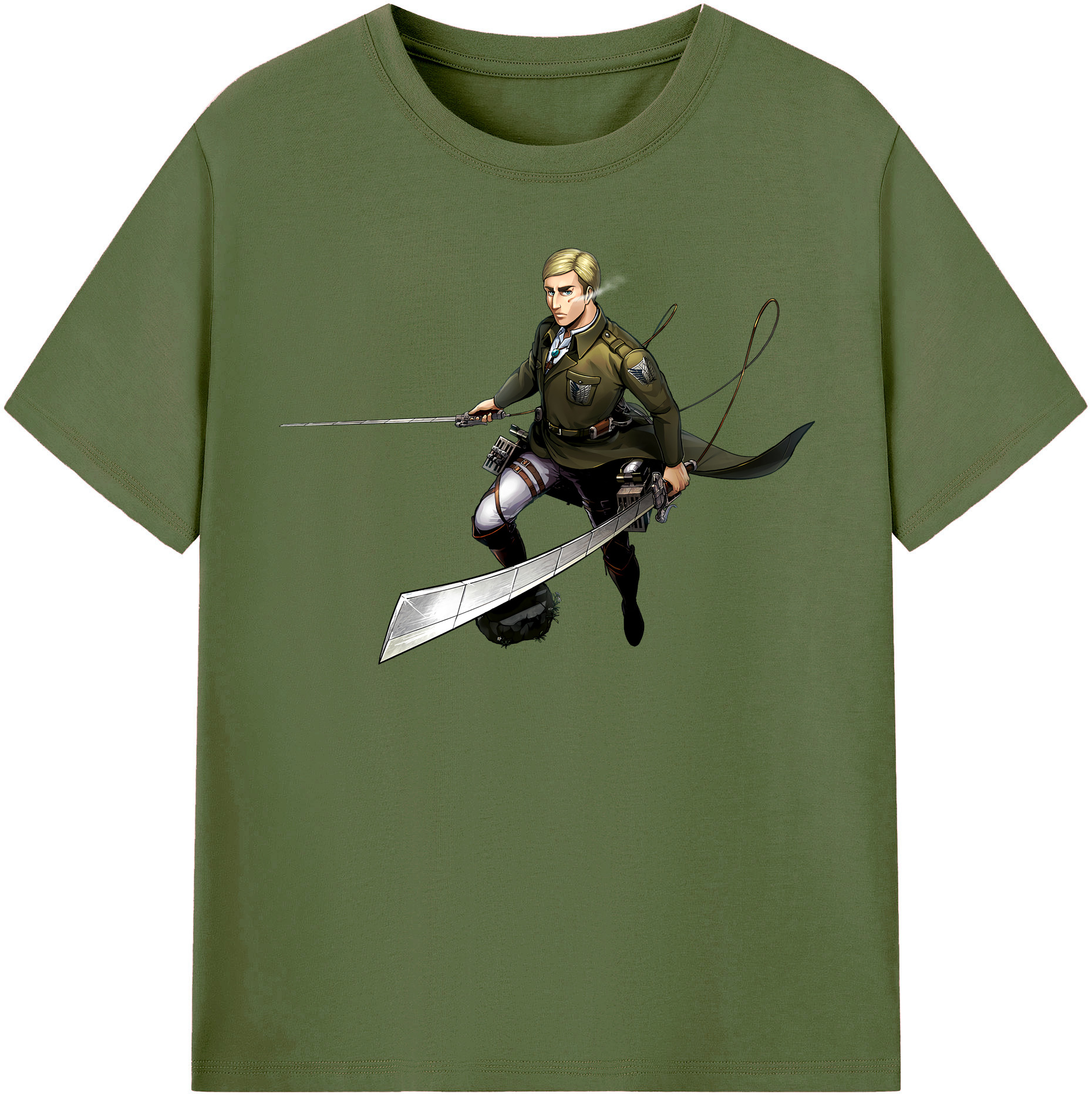 （画像用） 進撃の巨人 エルヴィン・スミス Attack on Titan Erwin Smith 綿100％半袖Tシャツ（フロントプリント）